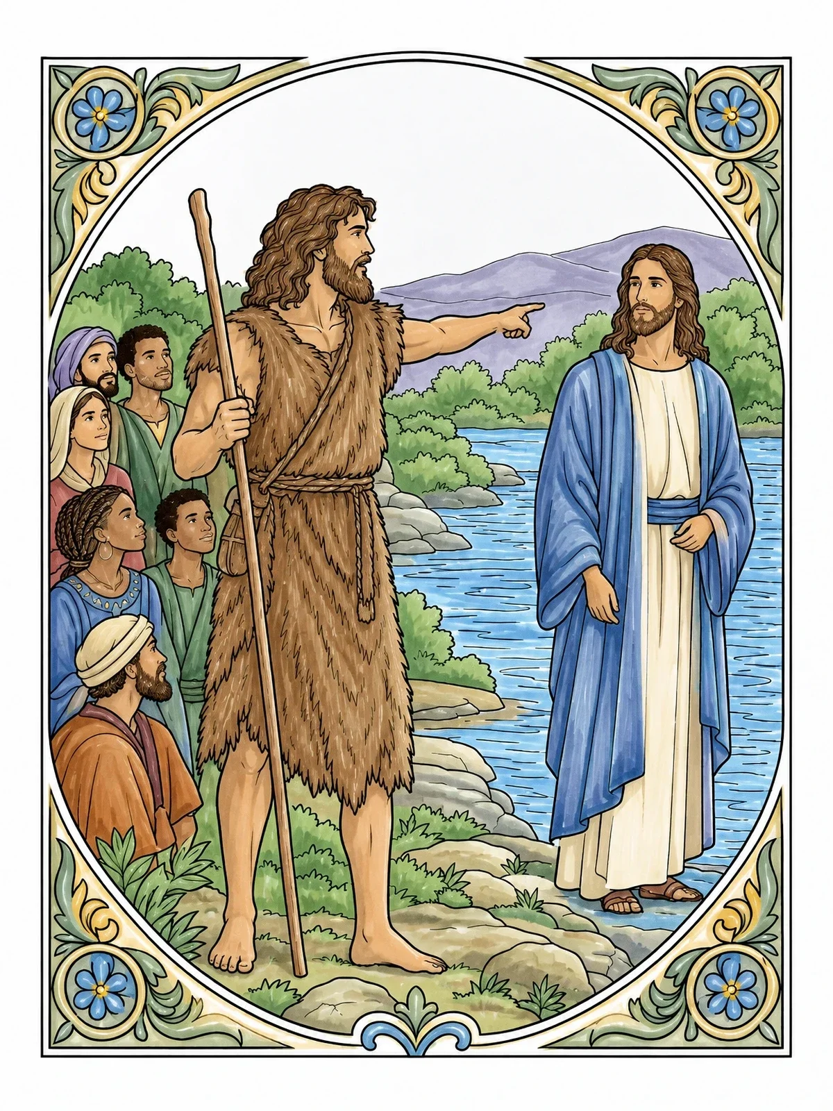 Colored example of the John The Baptist Pointing Toward Jesus coloring page