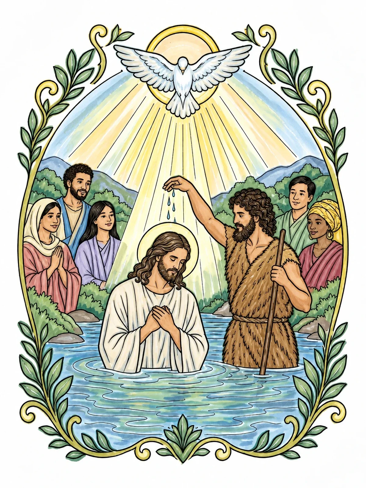 Colored example of the Baptism Of Jesus By John coloring page