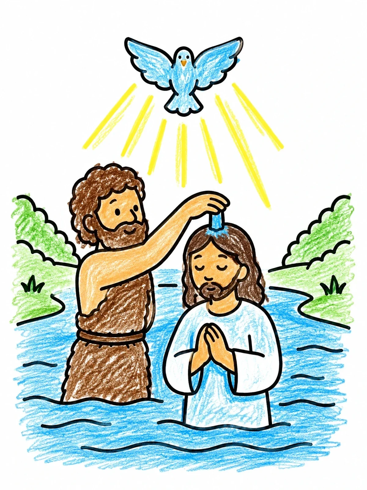 Colored example of the Baptism Of Jesus In River coloring page