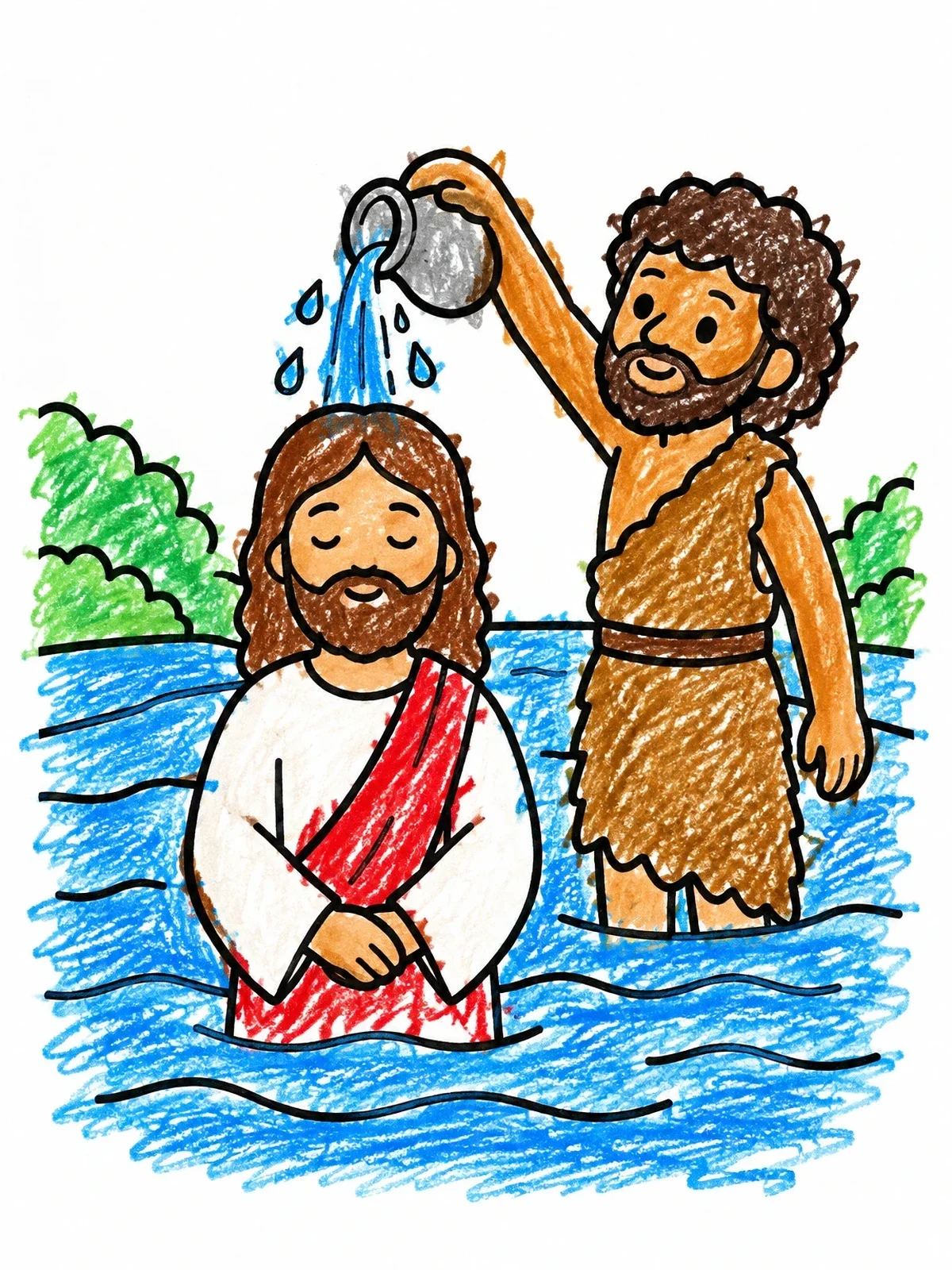 Colored example of the Baptism Of Jesus In The Jordan coloring page