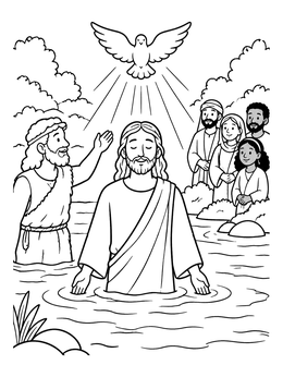 Free printable Baptism Of Jesus In The River coloring page