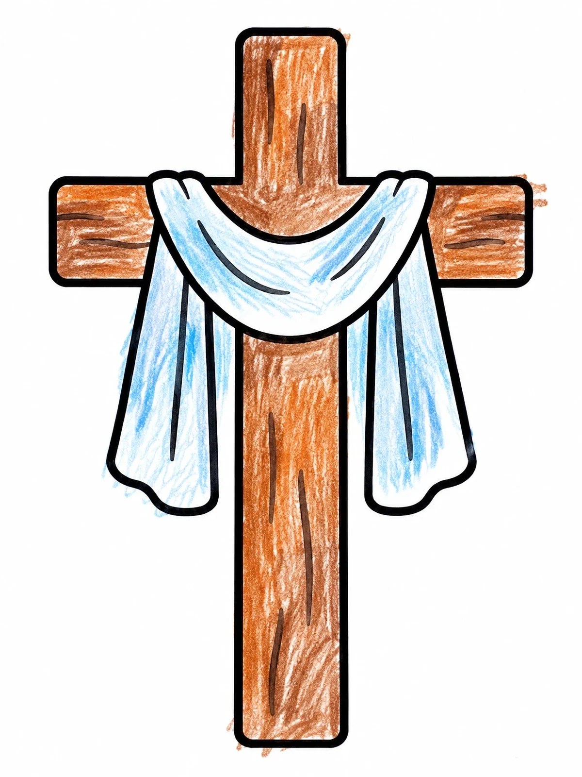 Colored example of the Simple Wooden Cross With Cloth coloring page