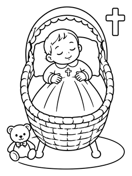 Free printable Sleeping Baby In Christening Bassinet coloring page