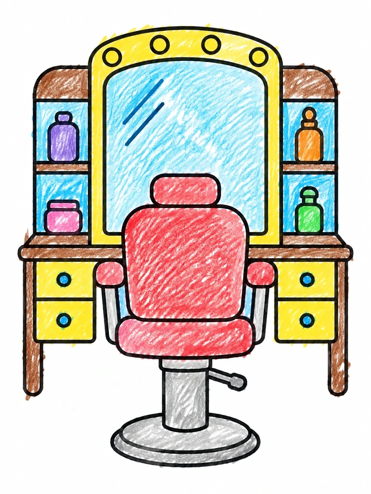 Colored example of the Barber Chair And Vanity Station coloring page