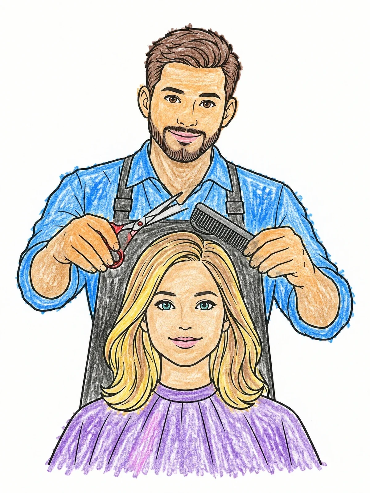 Colored example of the Hairdresser Styling Client's Hair coloring page