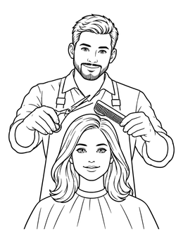 Free printable Hairdresser Styling Client's Hair coloring page