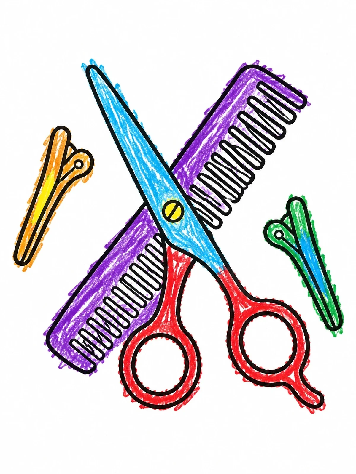 Colored example of the Barber Scissors And Hair Comb coloring page