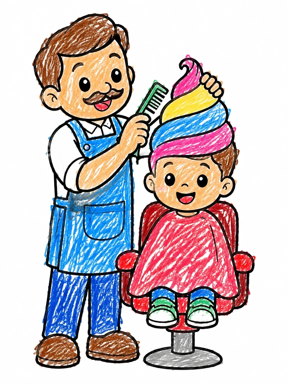 Colored example of the Barber Styling Ice Cream Hair coloring page