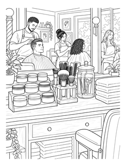 Free printable Busy Barbershop Counter And Salon View coloring page