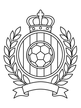 A soccer crest with a crown, ball, and laurel wreath on this barcelona coloring page.