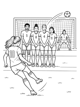 A soccer player kicks a ball toward the goal in this barcelona coloring page.