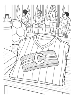 A captain armband and jersey resting on a bench in this barcelona coloring page locker room scene.