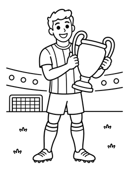 Free printable Soccer Player With Championship Trophy coloring page