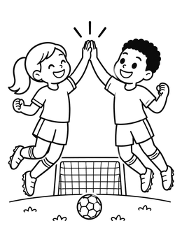 Free printable Soccer Kids High Five Celebration coloring page