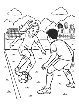 Free printable Youth Soccer Match Near The Sideline coloring page