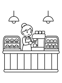 Free printable Friendly Barista At Coffee Counter coloring page