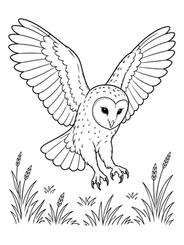 Barn Owl Landing in Field coloring page
