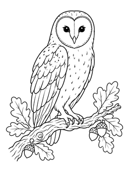 Free printable Barn Owl On Oak Branch coloring page