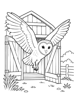 Free printable Barn Owl Flying From Barn Doors coloring page