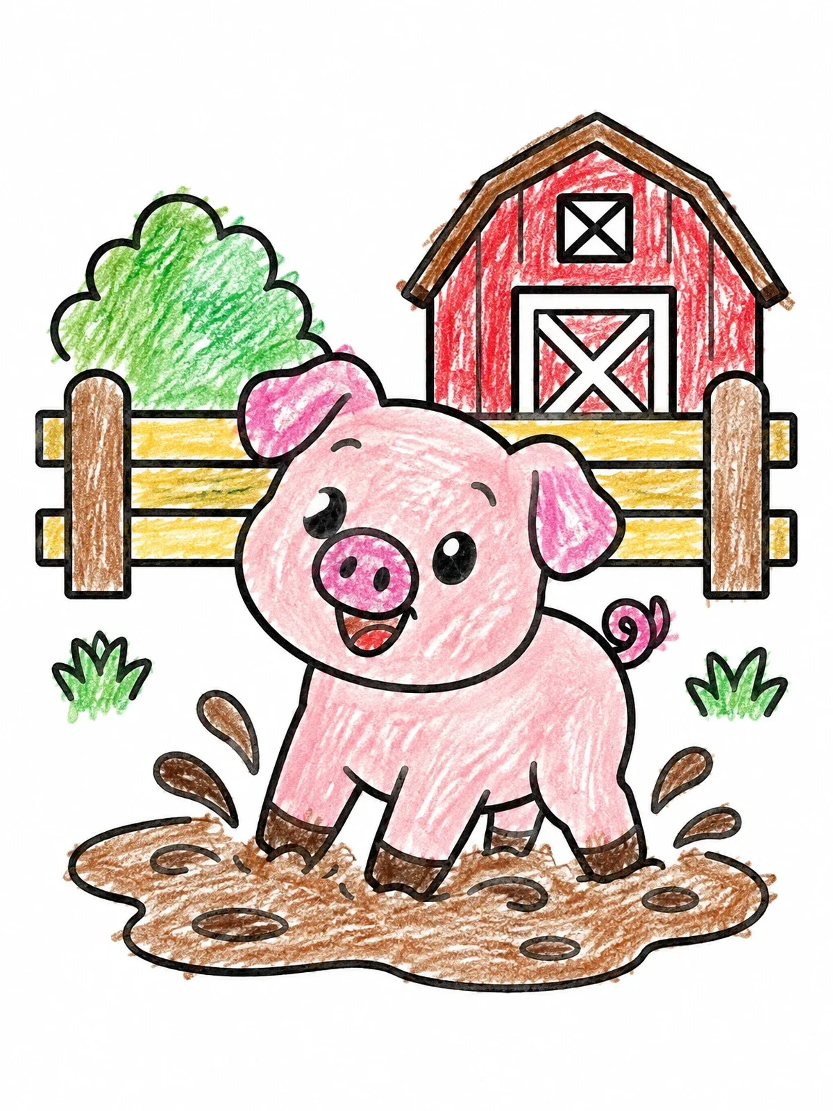Colored example of the Cheerful Piglet In A Mud Puddle coloring page