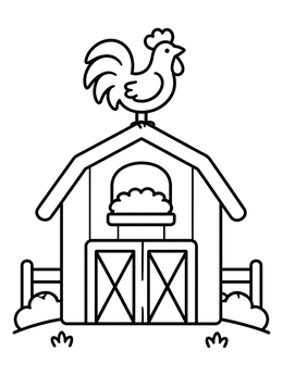 Free printable Cute Barn With Rooster On Top coloring page