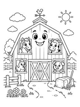 Free printable Happy Barn With Cute Animals coloring page