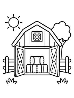 Free printable Open Barn With Hay Bales coloring page