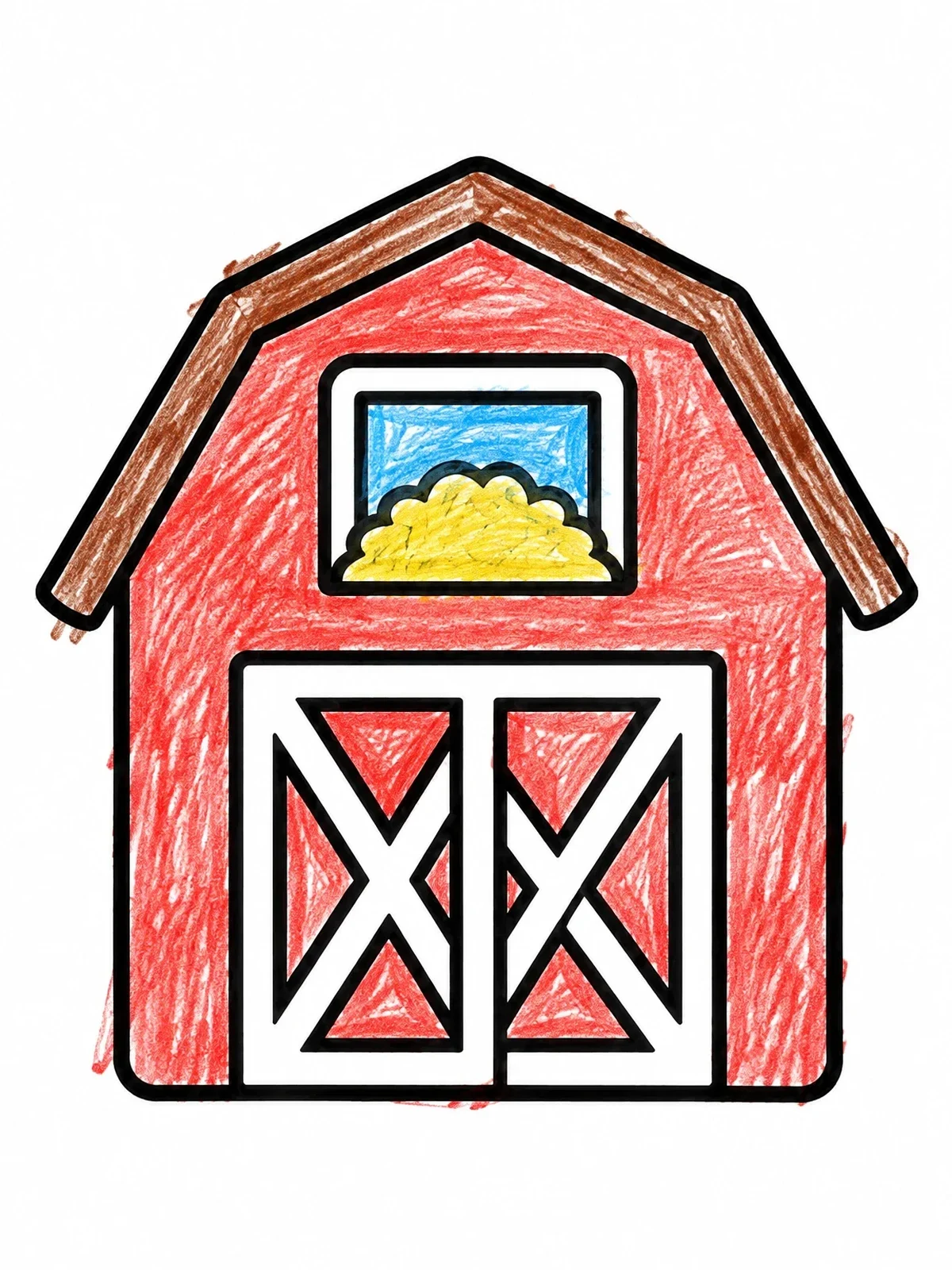 Colored example of the Simple Country Barn With Hayloft coloring page
