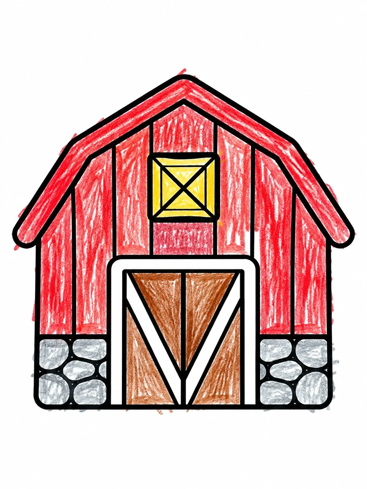 Colored example of the Simple Country Barn With Stone Base coloring page