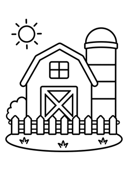 Free printable Simple Farm Barn With Silo coloring page