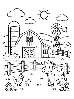 Free printable Sunny Farm With Barn And Animals coloring page