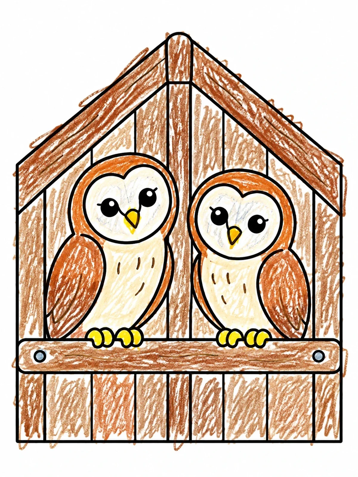 Colored example of the Two Barn Owls On A Rafter coloring page