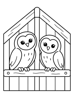 Cute owls perch together in this charming barns coloring page for young artists.