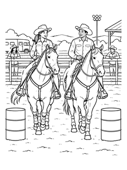 Free printable Riders Warming Up In Rodeo Arena coloring page