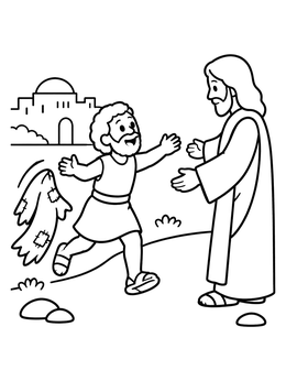 Free printable Bartimaeus Running Happily Toward Jesus coloring page