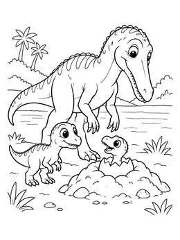 Free printable Mother Baryonyx With Hatchlings At Nest coloring page