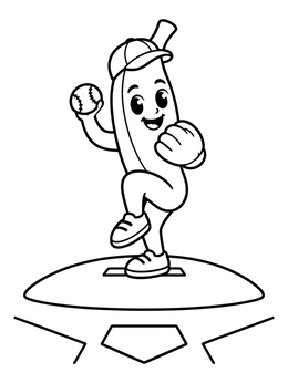 Free printable Baseball Pitcher Banana On Mound coloring page