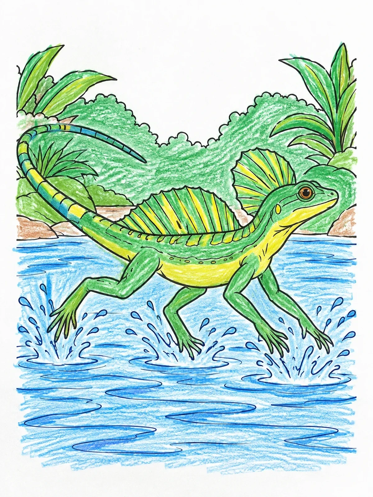 Colored example of the Basilisk Lizard Running On Water coloring page