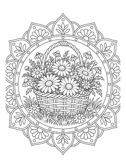 Free printable Basket Of Meadow Daisies Mandala coloring page