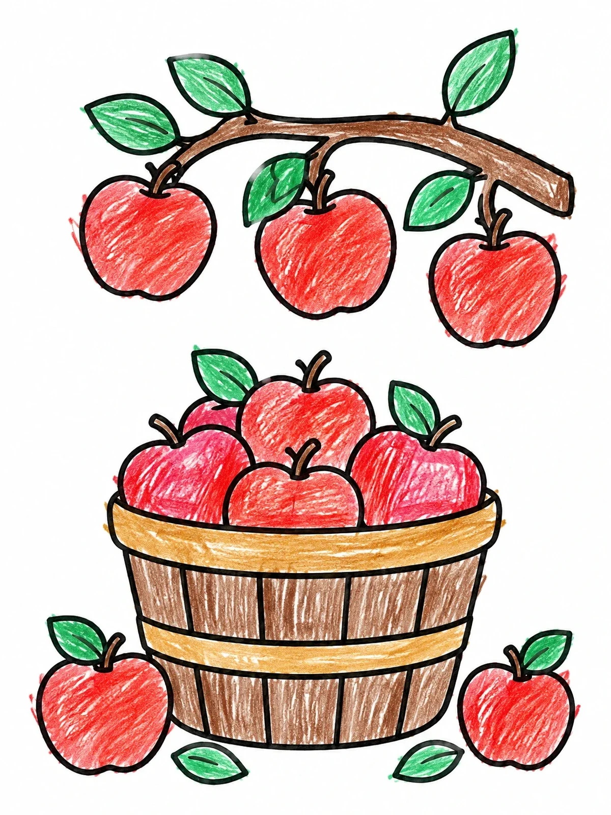 Colored example of the Basket Of Apples Under Branch coloring page