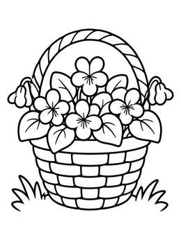Free printable Basket Of Blooming Wild Violets coloring page