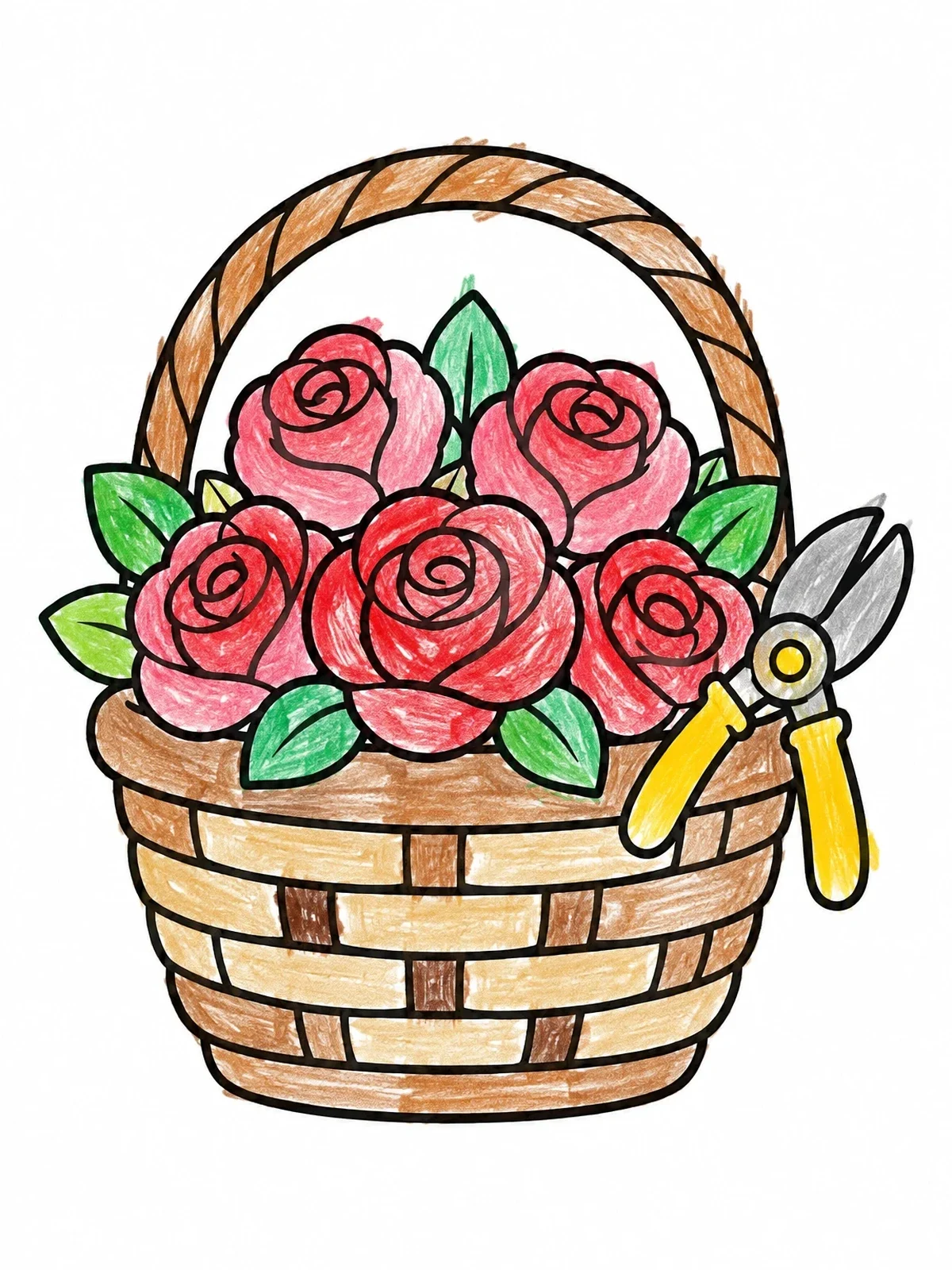 Colored example of the Basket Of Fresh Garden Roses coloring page