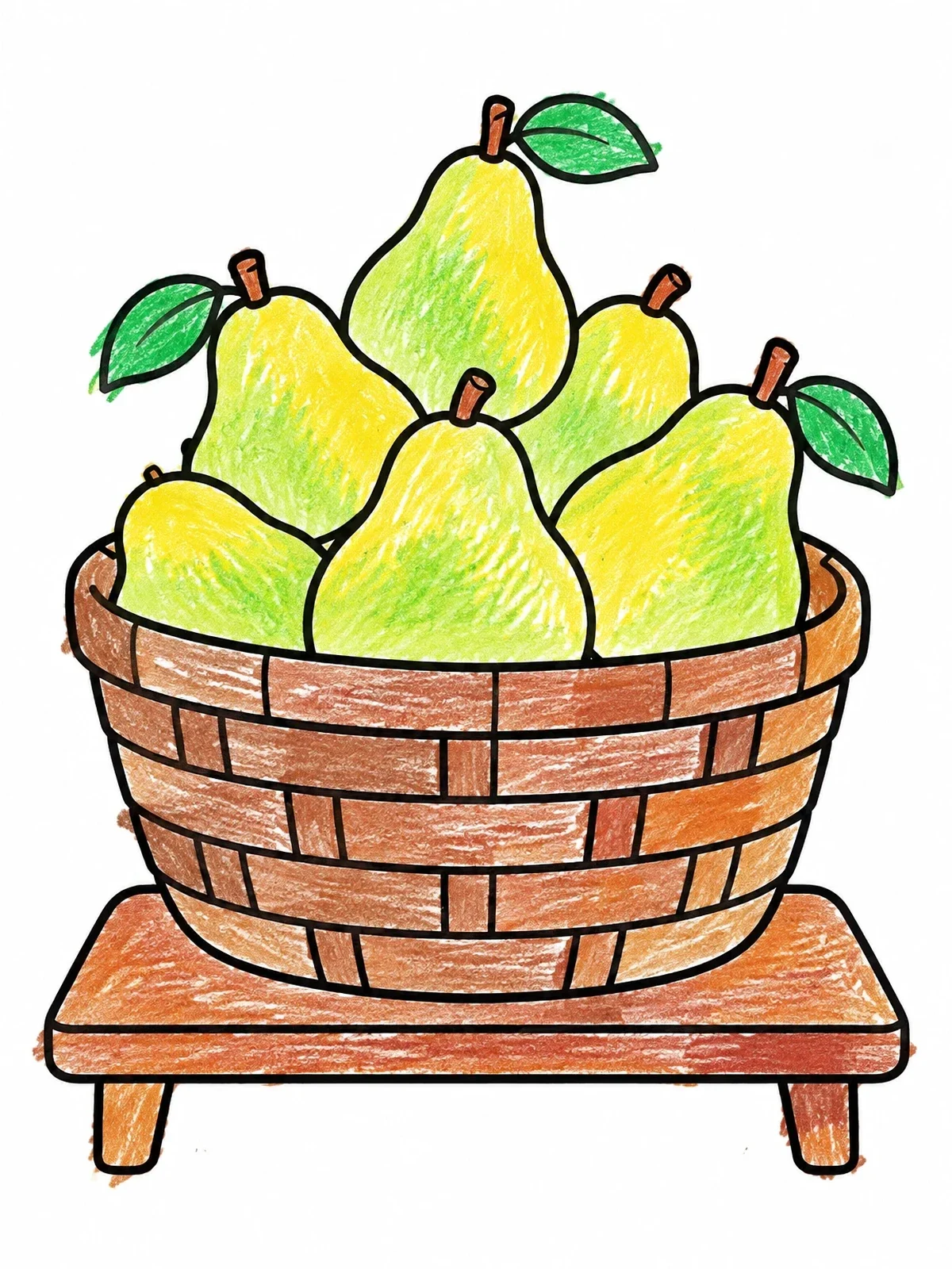 Colored example of the Basket Of Fresh Pears coloring page