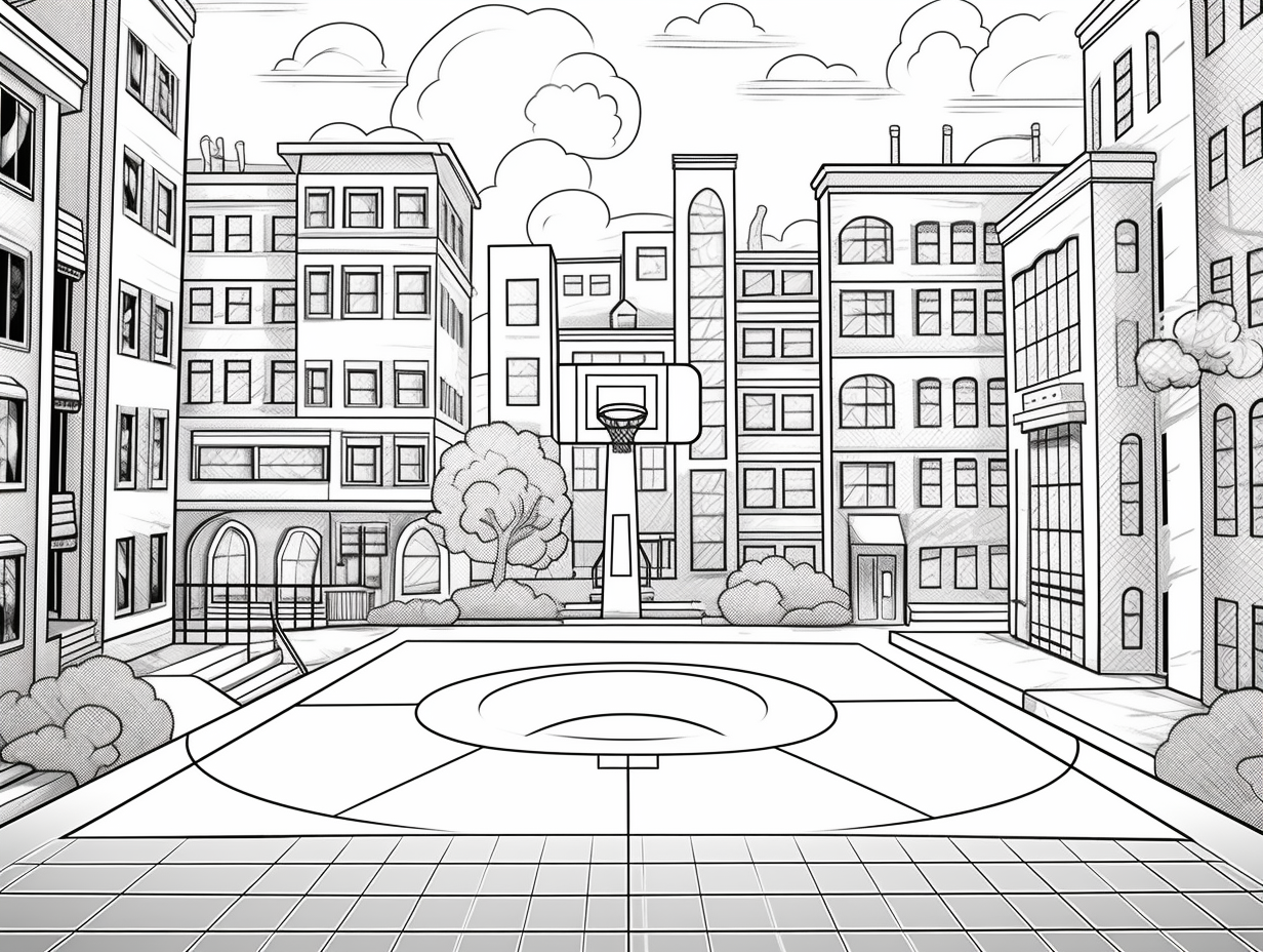Basketball Court Coloring Adventure - Coloring Page