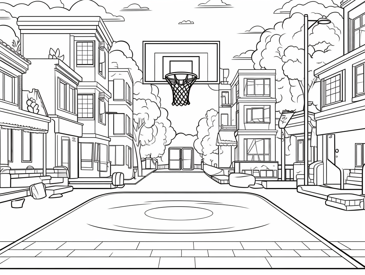Basketball Court Fun Coloring - Coloring Page