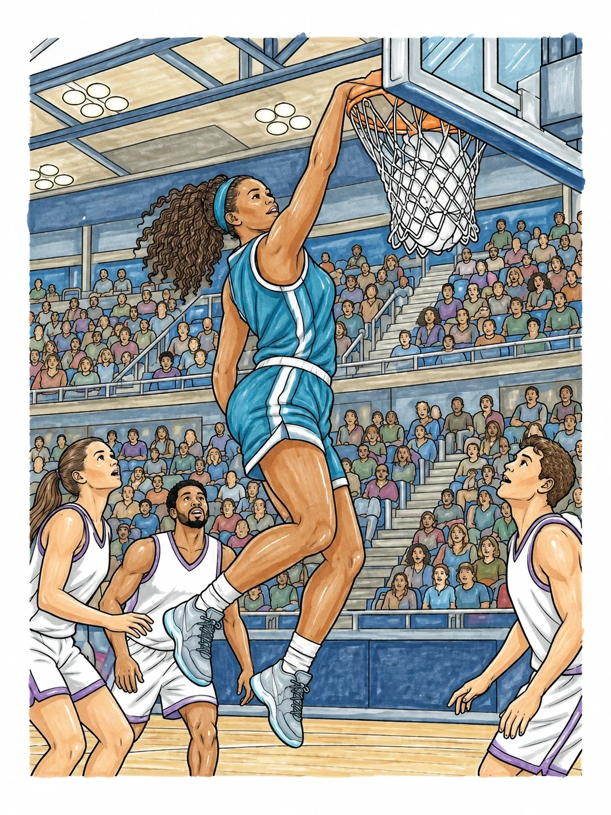Colored example of the Player Slam Dunk In Arena coloring page
