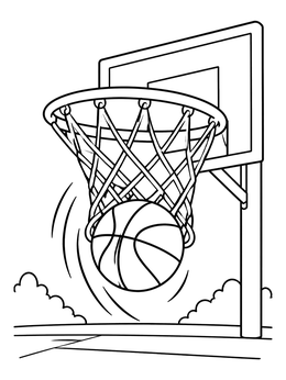 Free printable Basketball Dropping Through The Hoop coloring page