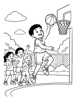 Free printable Kid Leaping For A Layup coloring page