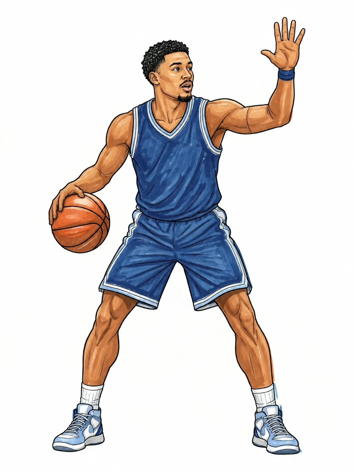 Colored example of the Point Guard Calling A Play coloring page