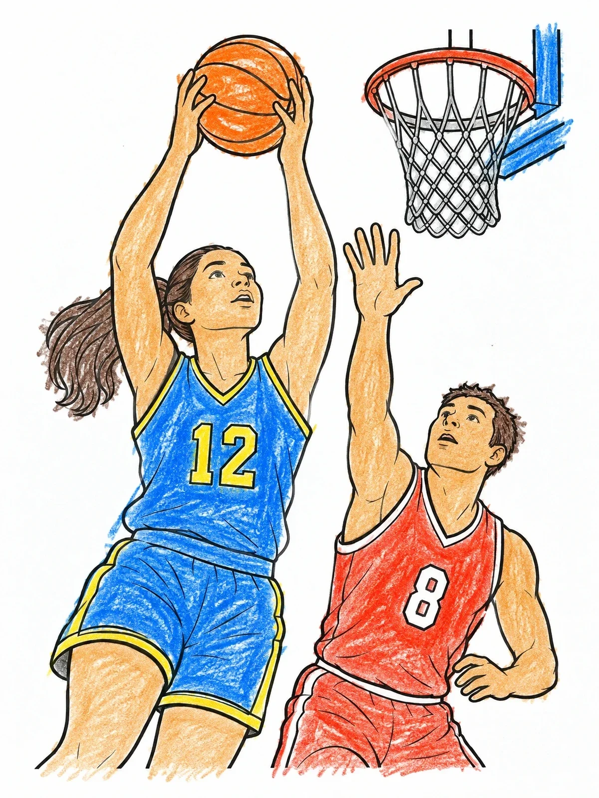 Colored example of the Rebound Battle Under The Hoop coloring page
